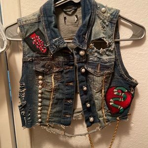 Custom jean crop sleeveless jacket